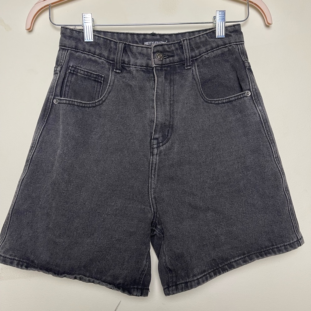 PrettyLittleThing Dark Gray Denim Shorts